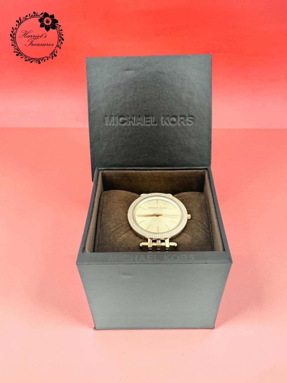 Michael Kors Gold Tone Crystal-Trim Round Watch
